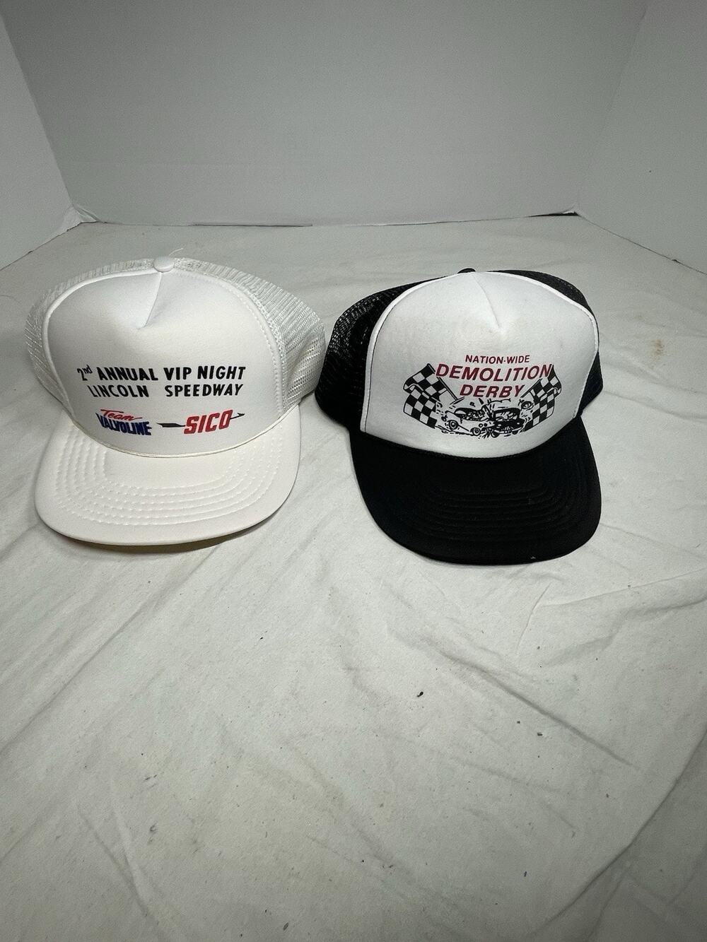 Lot of 2 Vintage Racing Theme Speedway/Demolition Derby Snapback Hats